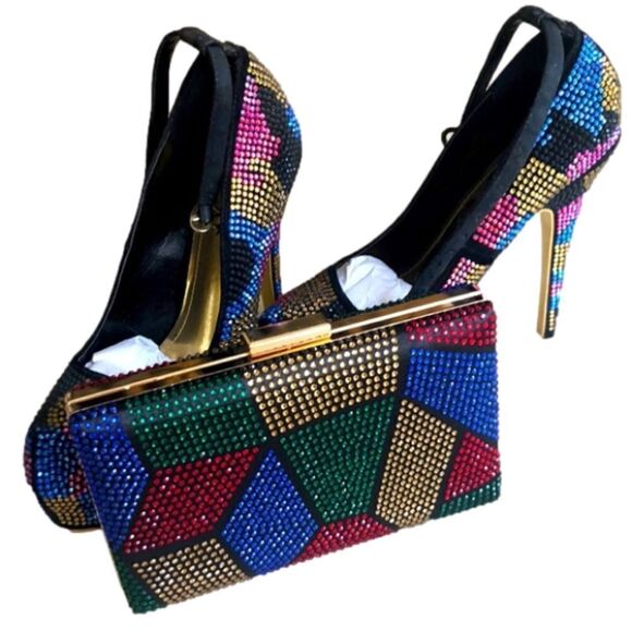 Alba Shoes - RHINESTONE Colorful Rhinestone Heels! Only The Shoes! ( Clutch Not Including)